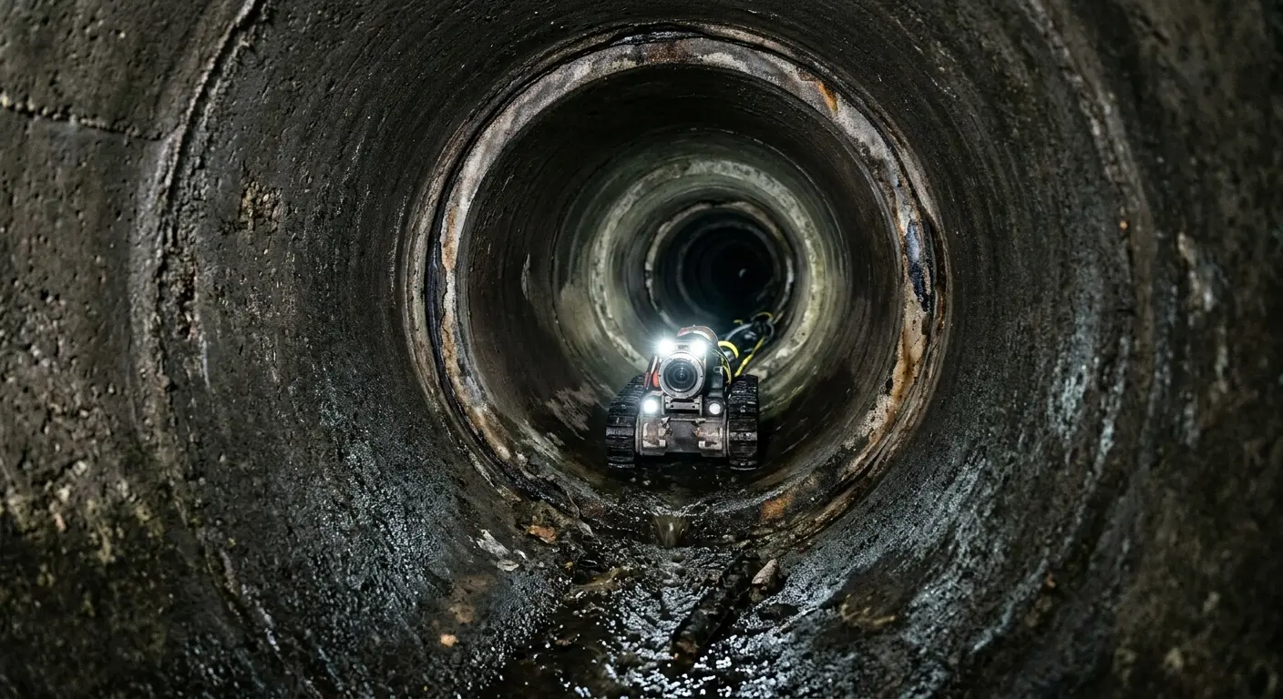 Robotic sewer camera inspecting pipe interior for Sewer Line Cleaning in Beacon Falls